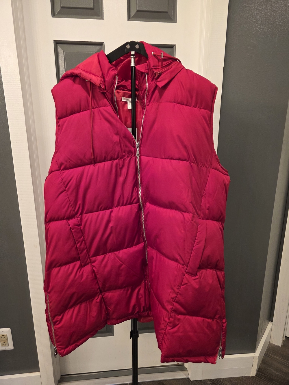 Maurices Red Hooded Long Quilted Puffer Vest